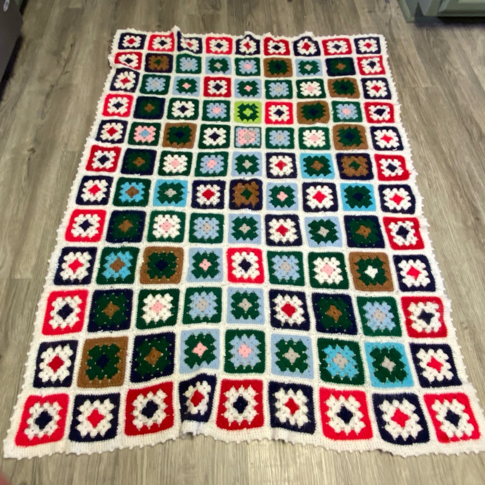 Handmade Afghan Granny Square Crocheted Throw Blanket 55x 41 Multicolor Vintage - Picture 1 of 4